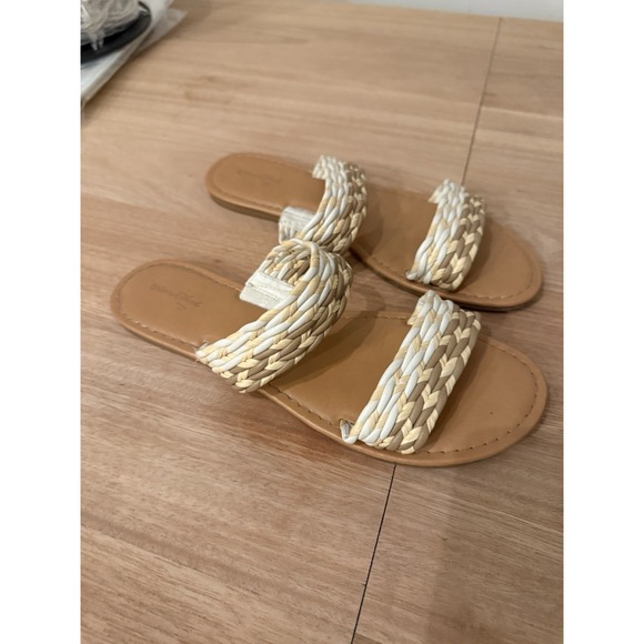 Universal Thread Women's Woven Raffia Slide Sandals Tan Neutral Size 10 - Picture 1 of 5